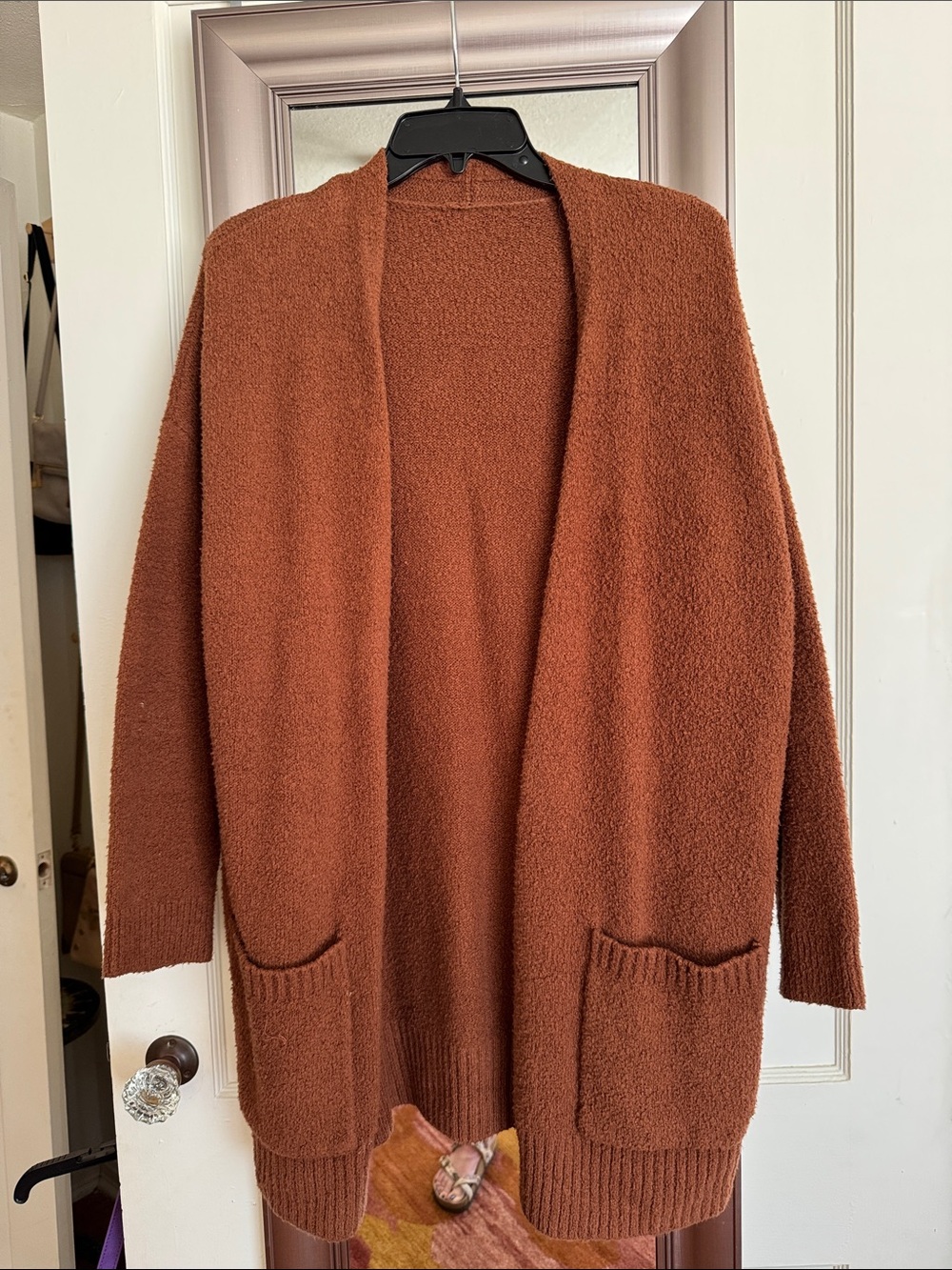 Eileen Fisher Open-Front Cardigan Sweater in Rust Brown